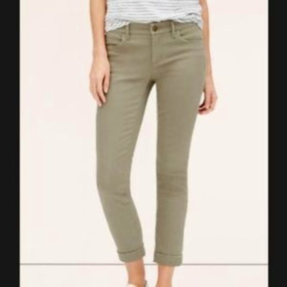 LOFT Denim - Loft Woman's olive Green Modern skinny ankle clean cuffed jeans
